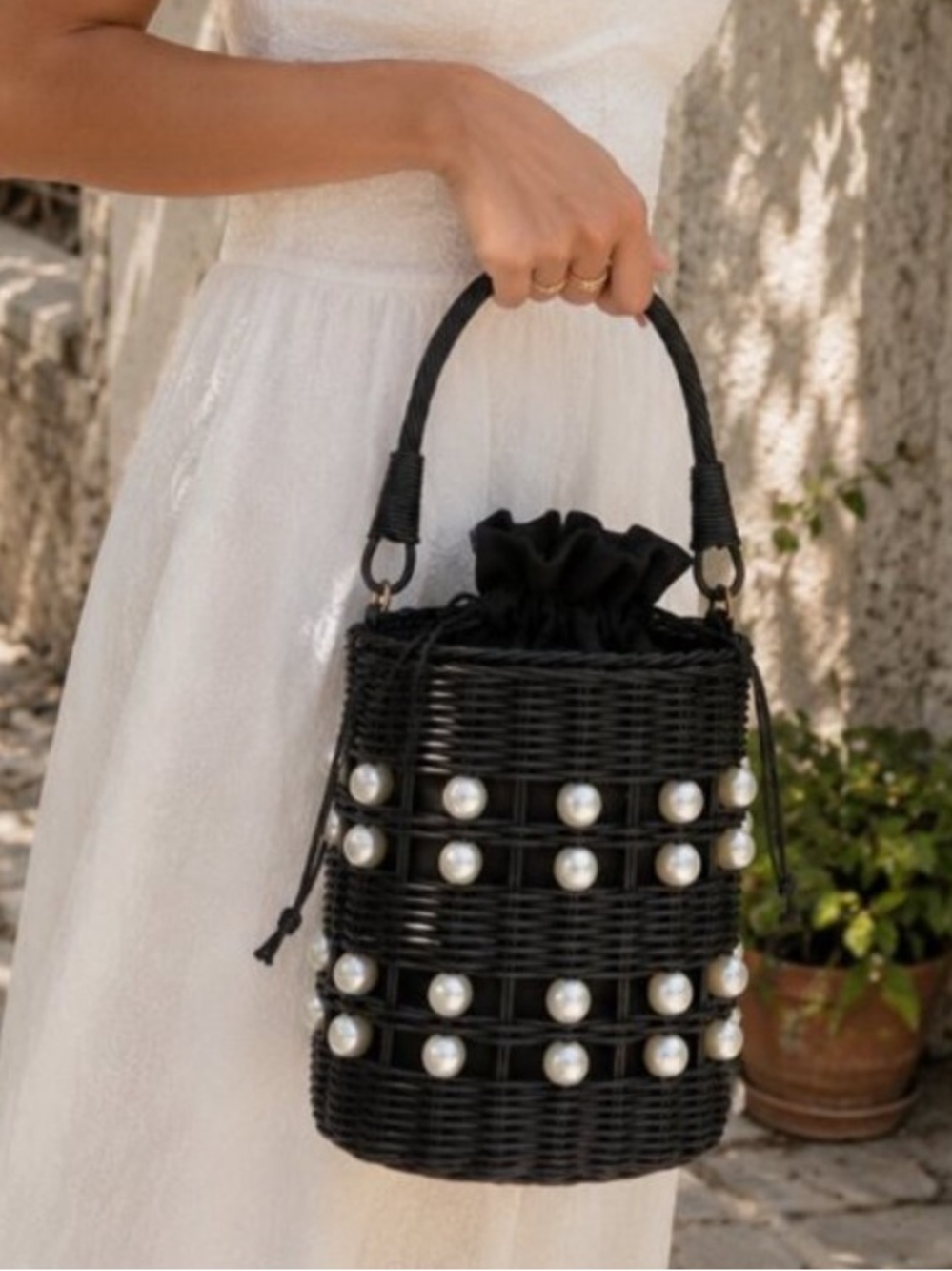 Kate Spade Target collab Black Pearl-Embellished Woven Bucket Bag